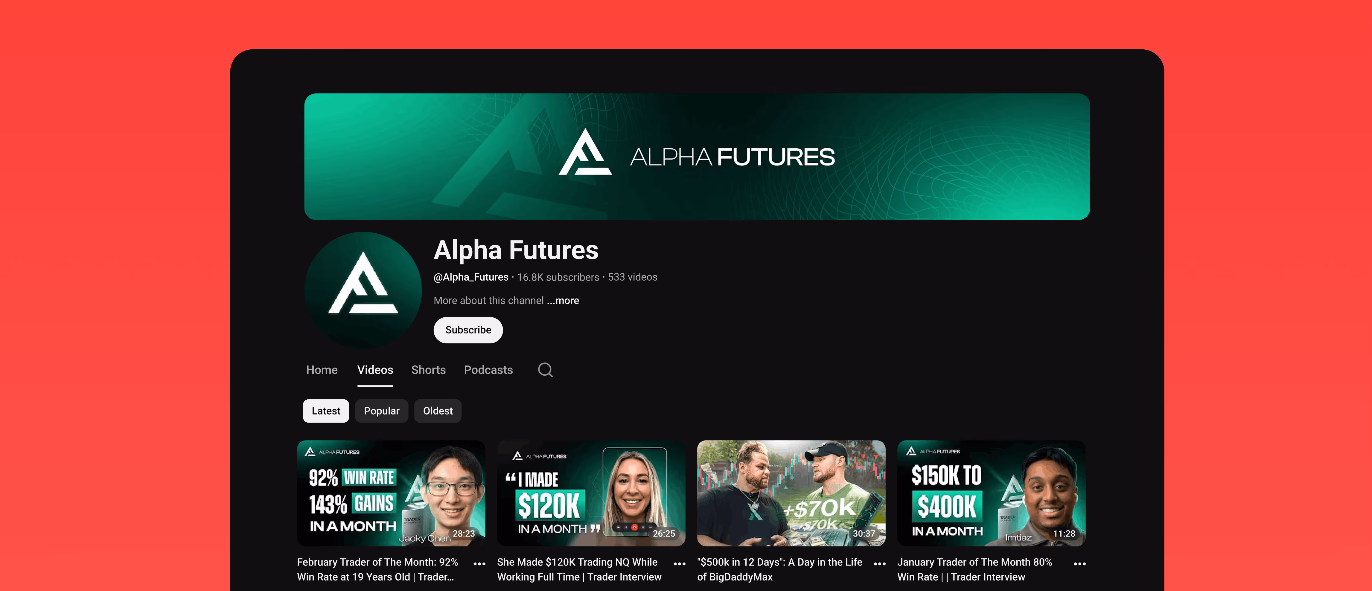 Alpha Futures YouTube channel — trader interviews and futures prop trading content